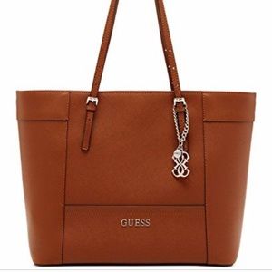 Guess Delaney Cognac Leather Handbag Tote Purse